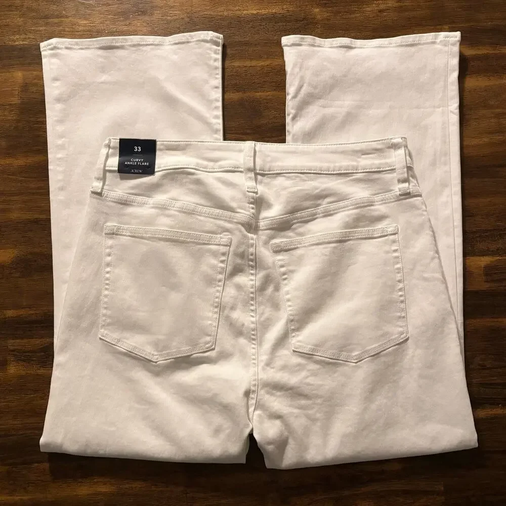 J Crew Women's 33 x 28 Jeans Curvy Ankle Flare High Rise Stretch White Denim